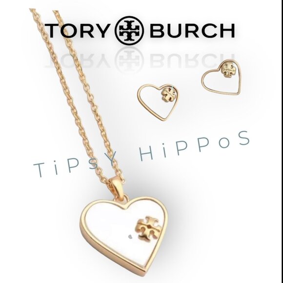 Tory Burch Mother of Pearl HeartEarrings & Necklace - Picture 2 of 7